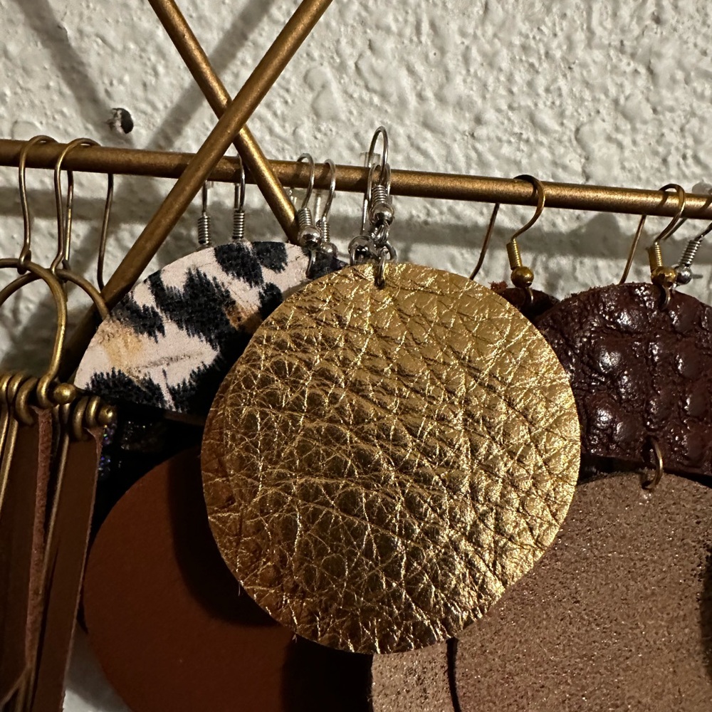 Gold Textured Leather Earrings